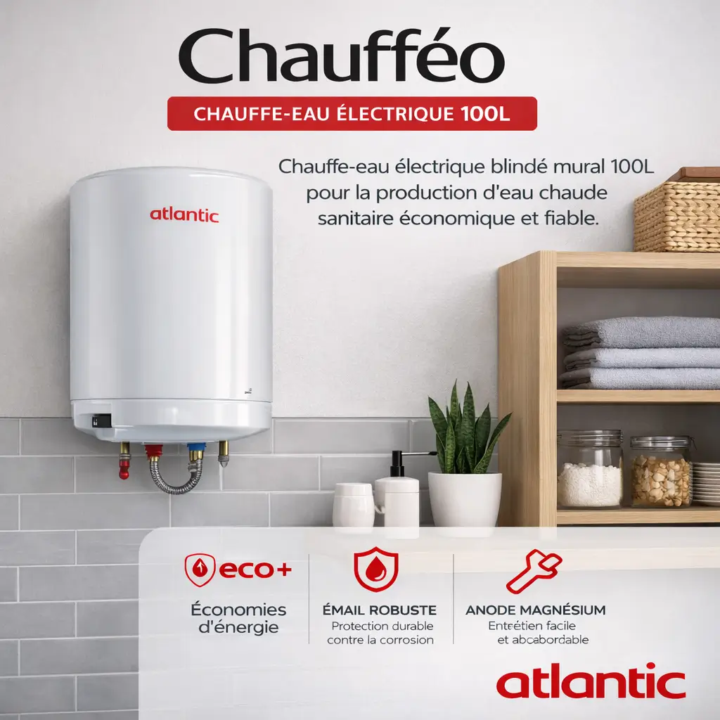 Chauffe-eau électrique 100L Atlantic Chaufféo blindé vertical mural