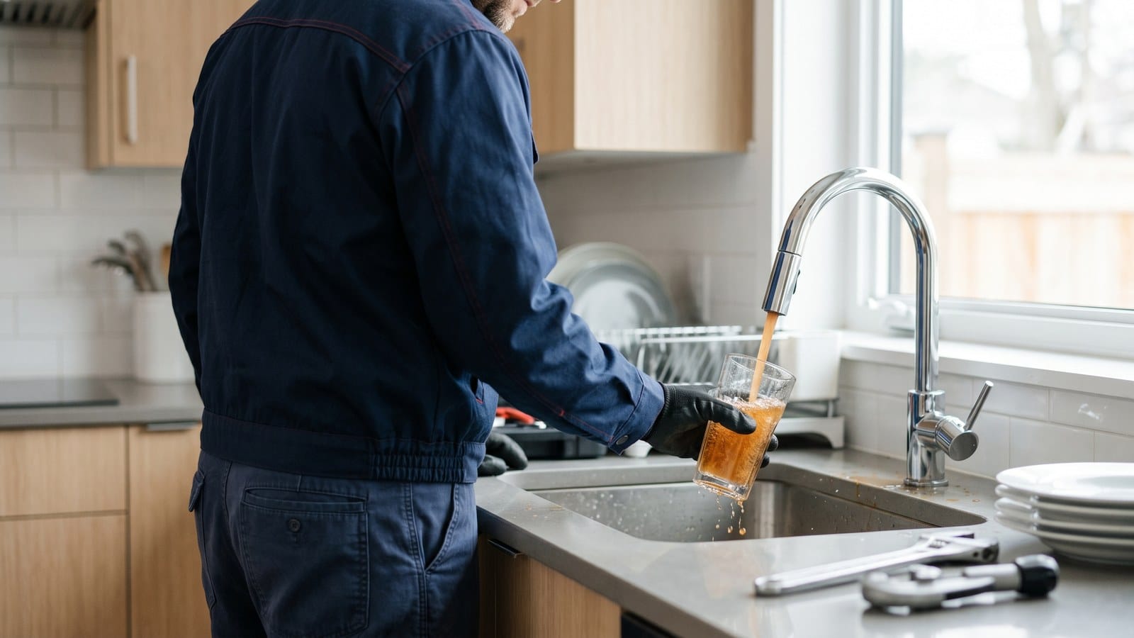 Eau du robinet marron ou rouille : causes et que faire