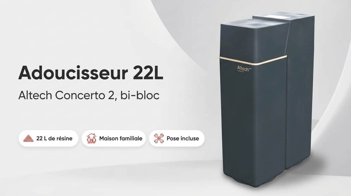 Adoucisseur d'eau Altech Concerto 2 bi-bloc avec son bac à sel