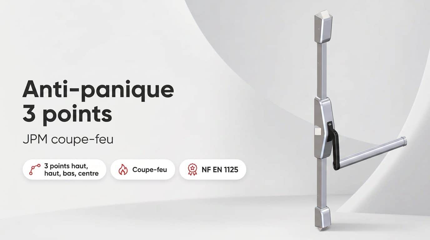 Fermeture anti-panique 3 points coupe-feu JPM montée sur une porte de sortie de secours