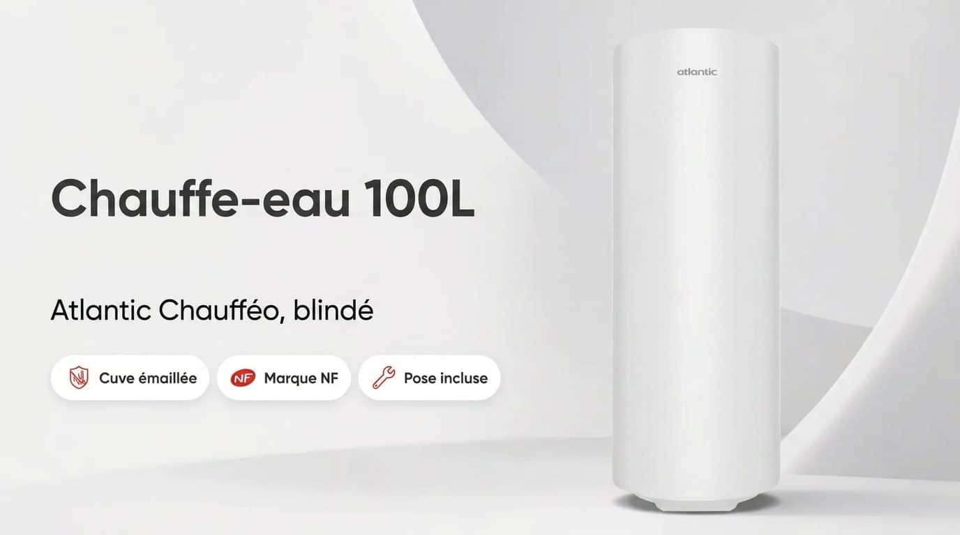 Chauffe-eau Atlantic Chaufféo 100 litres blindé vertical mural de couleur blanche
