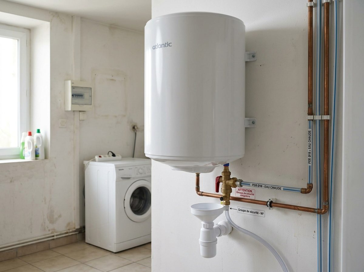 Chauffe-eau électrique 100 L fixé au mur en remplacement d'un ancien cumulus