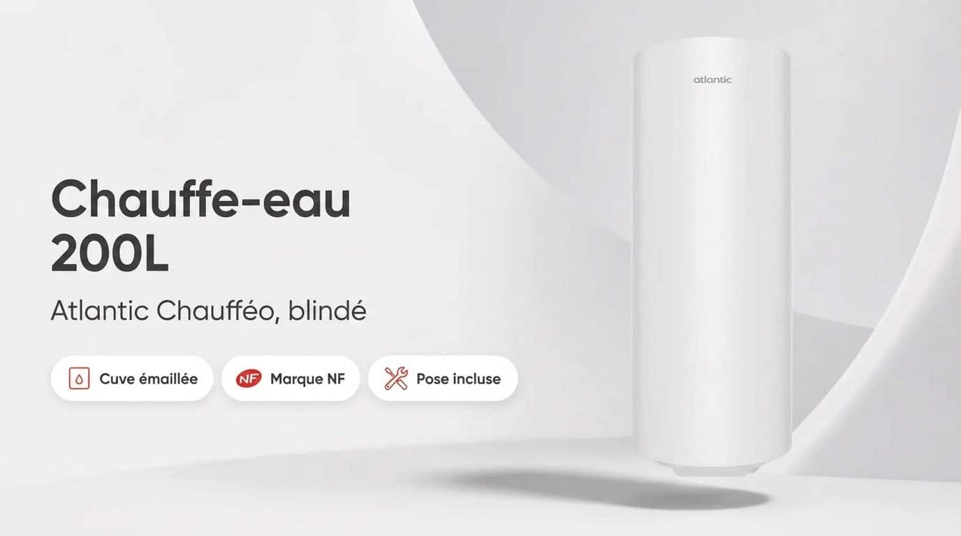 Chauffe-eau électrique Atlantic Chaufféo 200 litres blindé vertical mural de couleur blanche