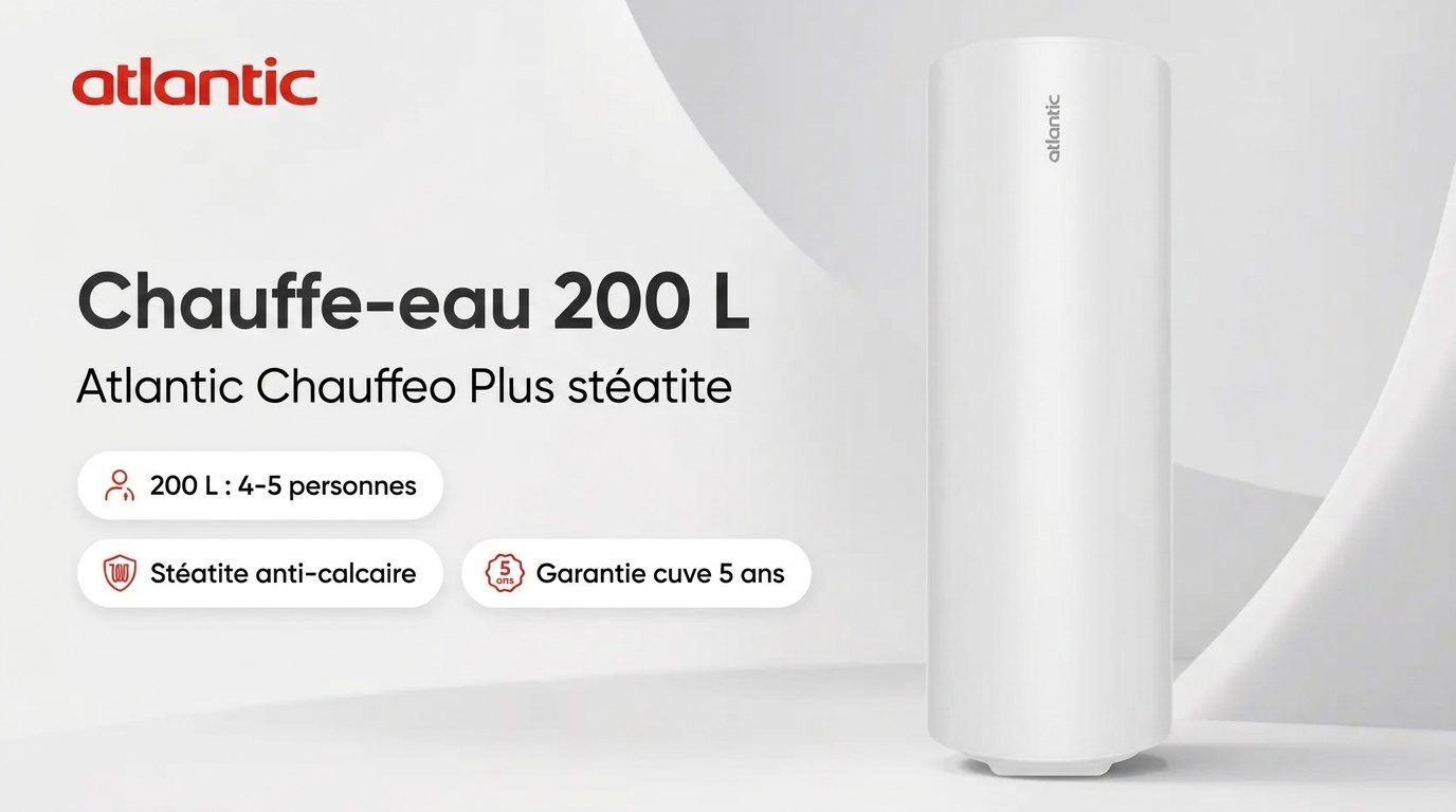 Chauffe-eau électrique 200L Atlantic Chauffeo Plus stéatite vertical mural
