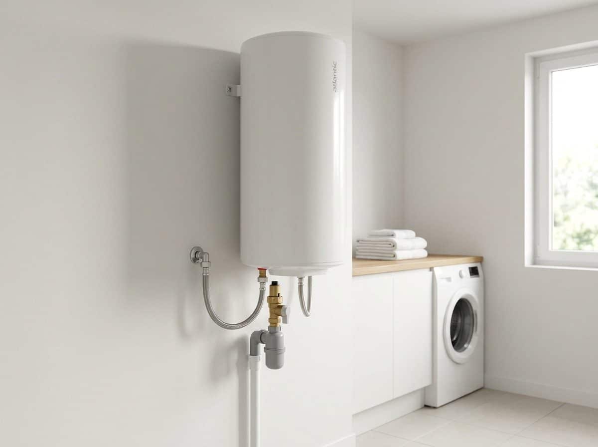 Chauffe-eau 200 L installé au mur dans une buanderie