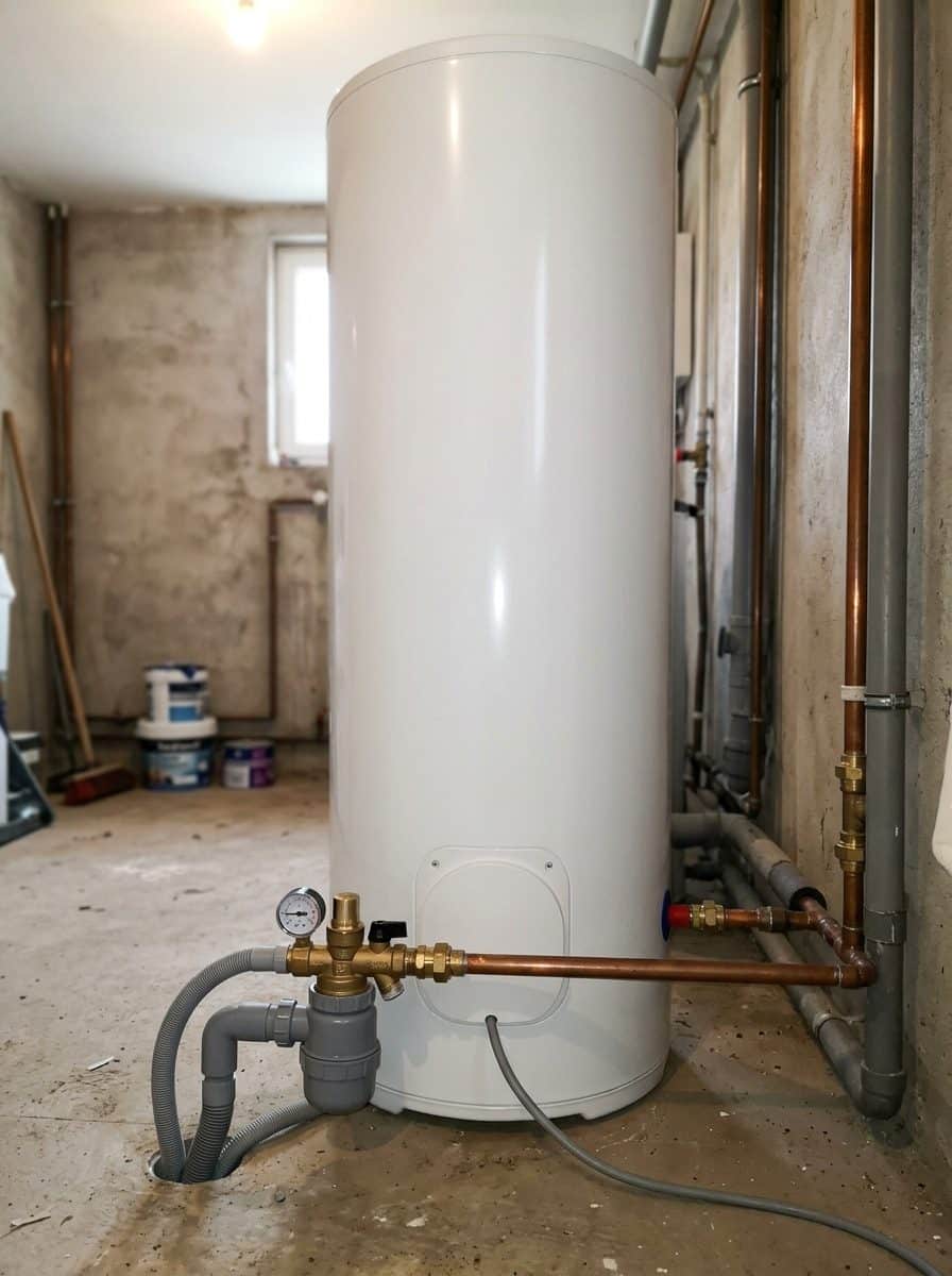 Chauffe-eau 300 L posé par un chauffagiste, groupe de sécurité et raccordements réalisés