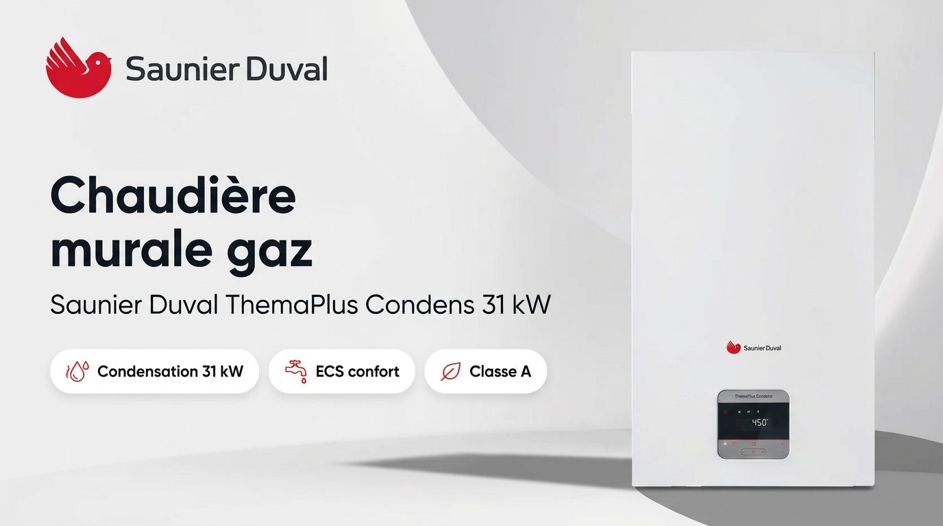 Chaudière murale gaz condensation Saunier Duval ThemaPlus Condens 31 kW blanche