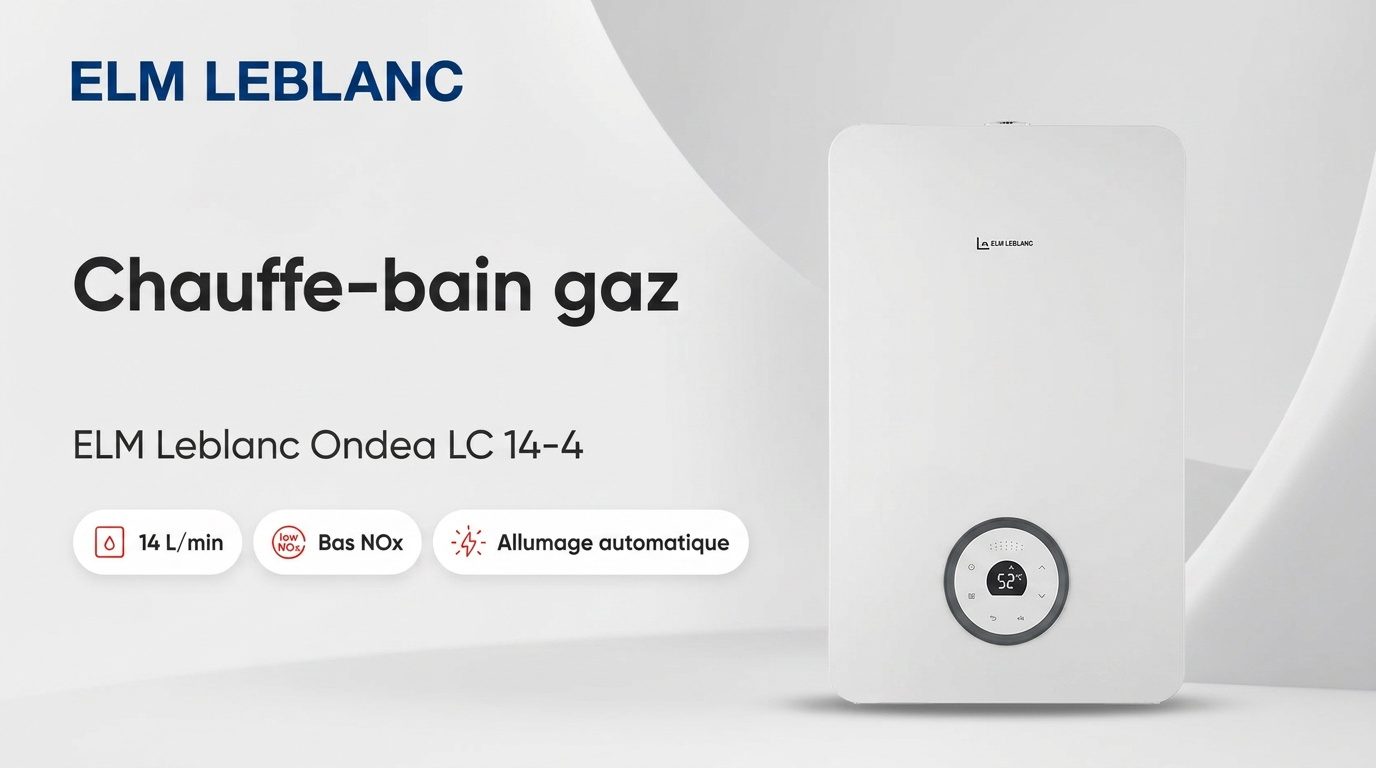 Chauffe-bain gaz ELM Leblanc Ondéa LC 14-4 bas NOx mural blanc raccordé VMC