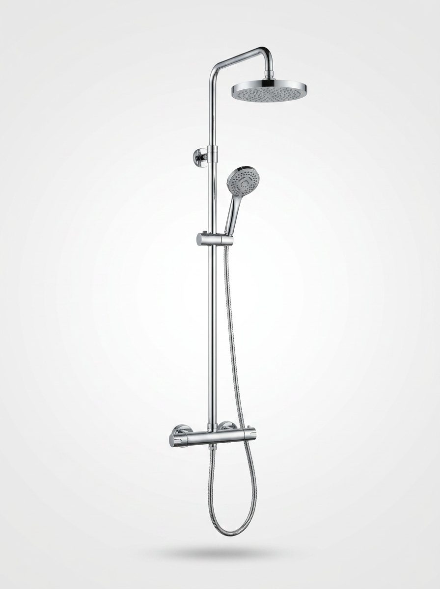 Mitigeur thermostatique chromé de la colonne Alterna Plénitude vu de près