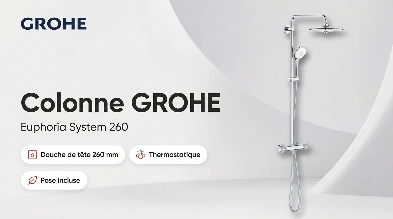 Colonne de douche GROHE Euphoria System 260 chromée avec douche de tête ronde et douchette