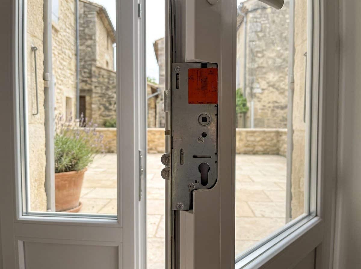 Porte-fenêtre équipée d'une crémone multipoint à verrouillage automatique