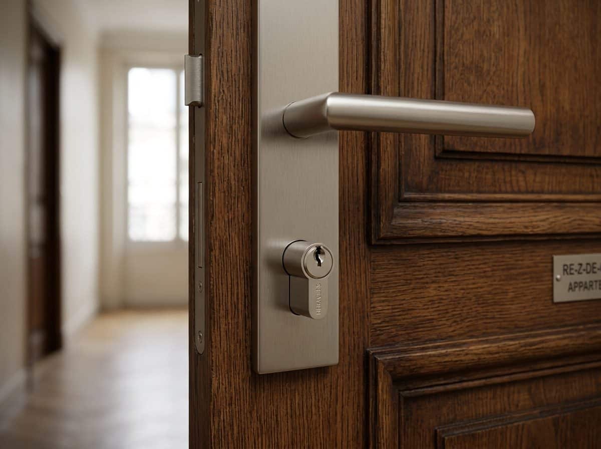 Cylindre européen posé dans la serrure d'une porte d'entrée