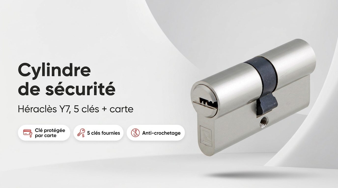 Cylindre de sécurité Héraclès Y7 double entrée nickelé avec cinq clés et carte de propriété