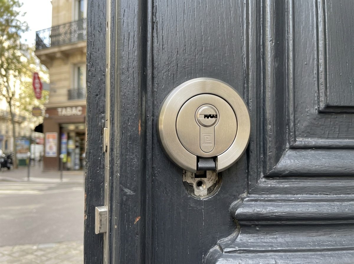 Cylindre de sécurité installé sur une porte d'entrée à profil européen