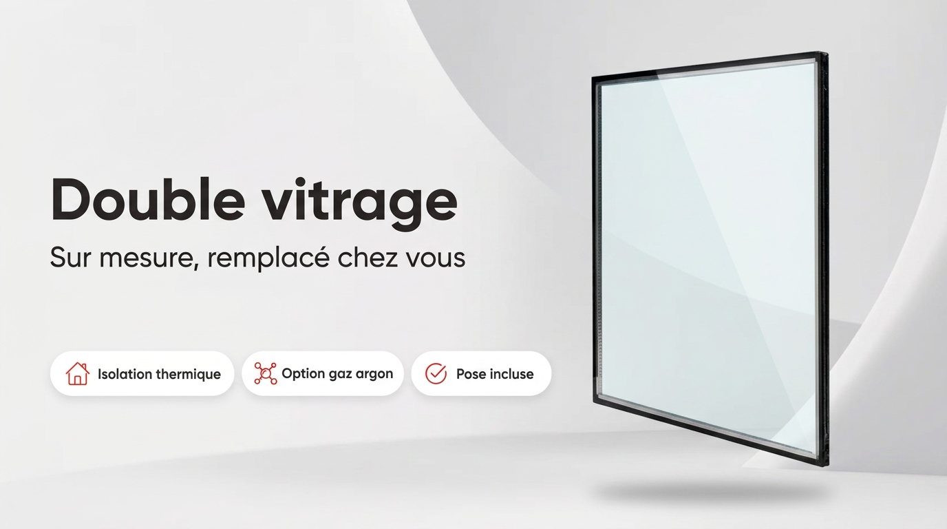 Double vitrage isolant sur mesure avec sa coupe montrant l'intercalaire entre deux verres de 4 mm