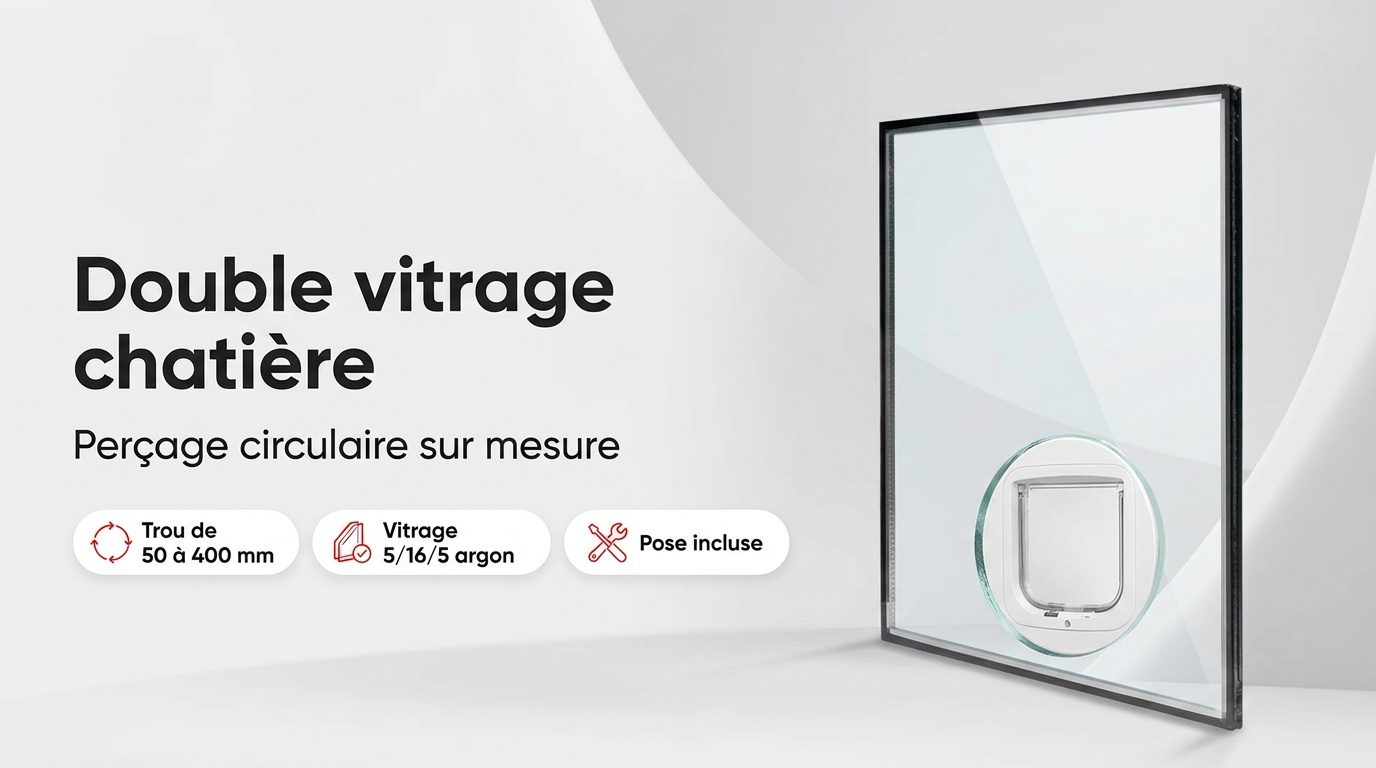 Double vitrage sur mesure avec trou de chatière circulaire, composition 5/16/5