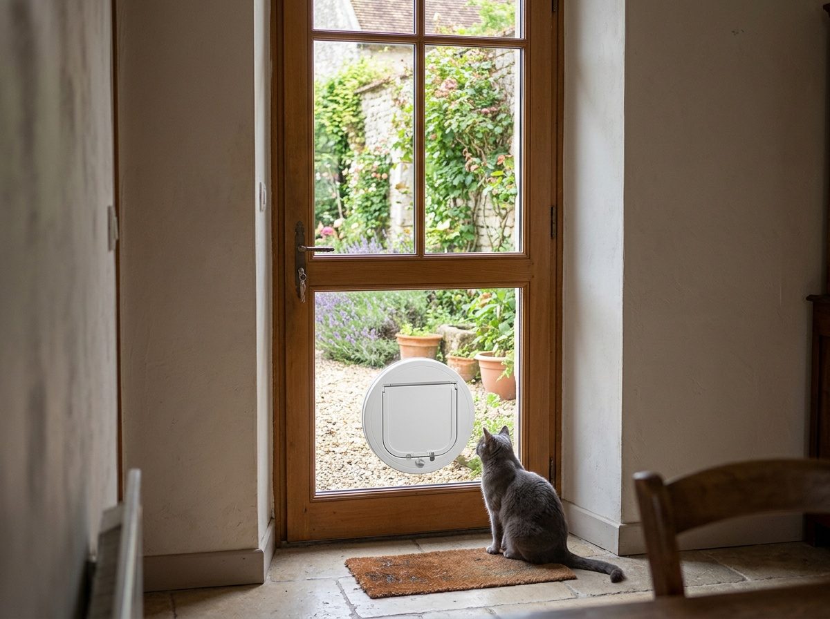Double vitrage à chatière installé sur une porte-fenêtre
