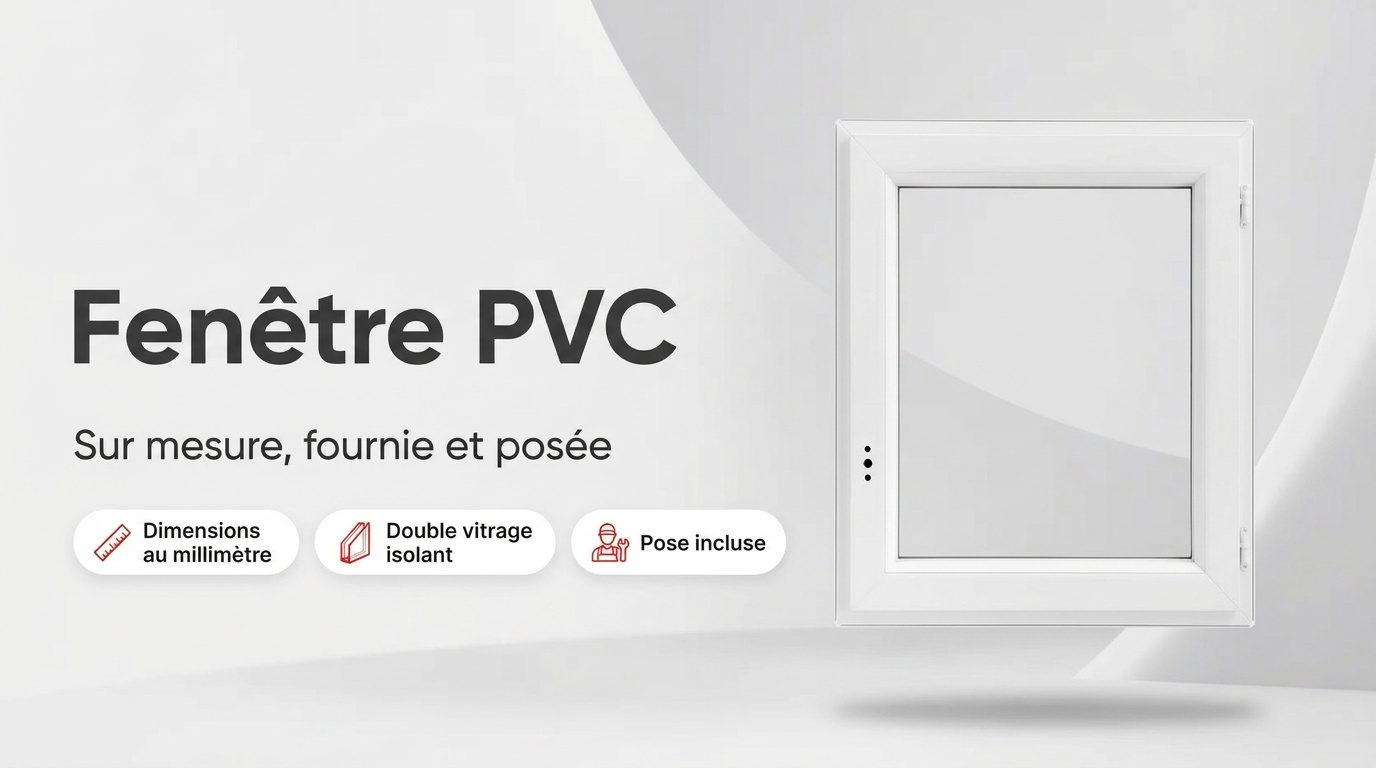 Fenêtre PVC blanche à un vantail, double vitrage, fabriquée sur mesure