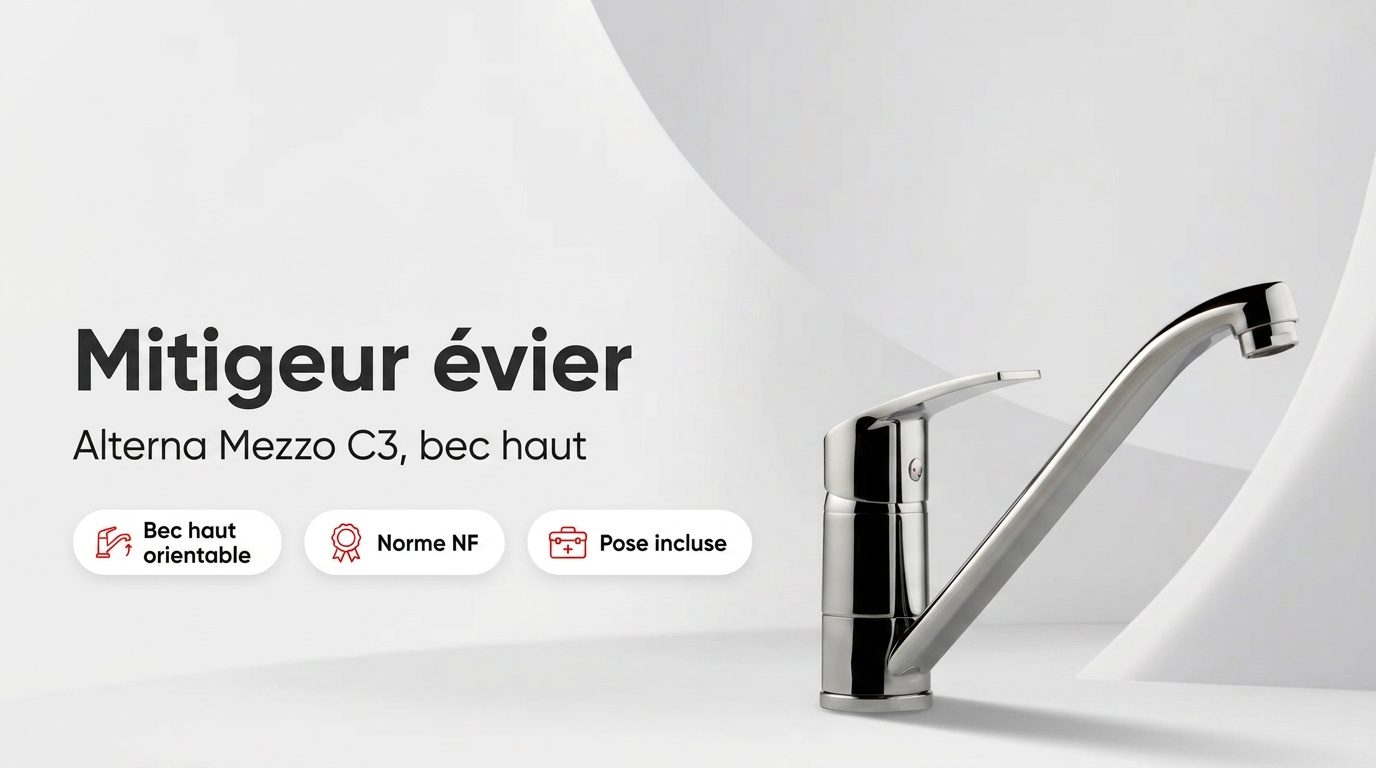 Mitigeur évier Alterna Mezzo C3 chromé avec bec haut orientable et finition chromée