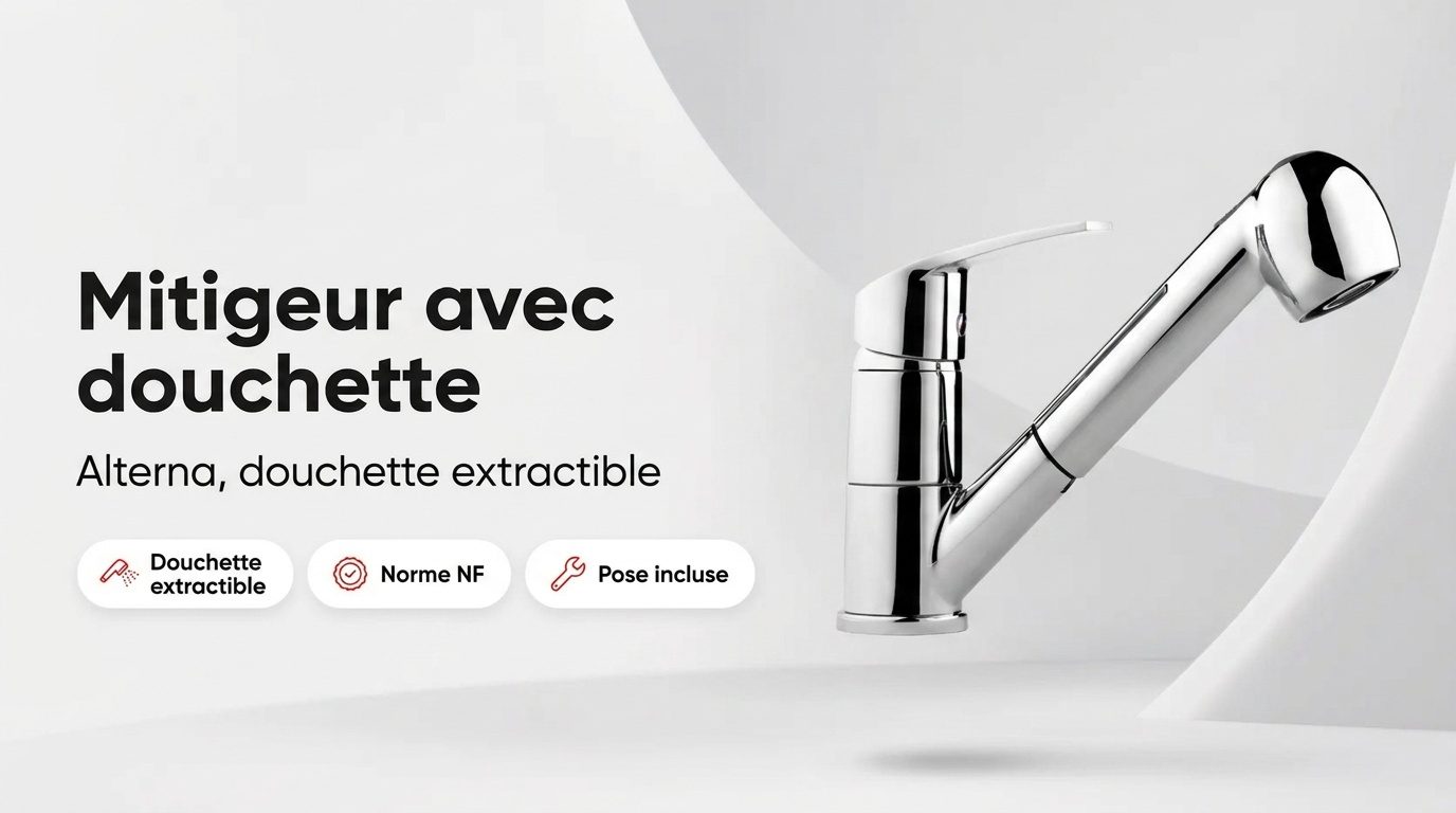 Mitigeur évier Alterna Mezzo C2 chromé avec sa douchette extractible sortie du bec
