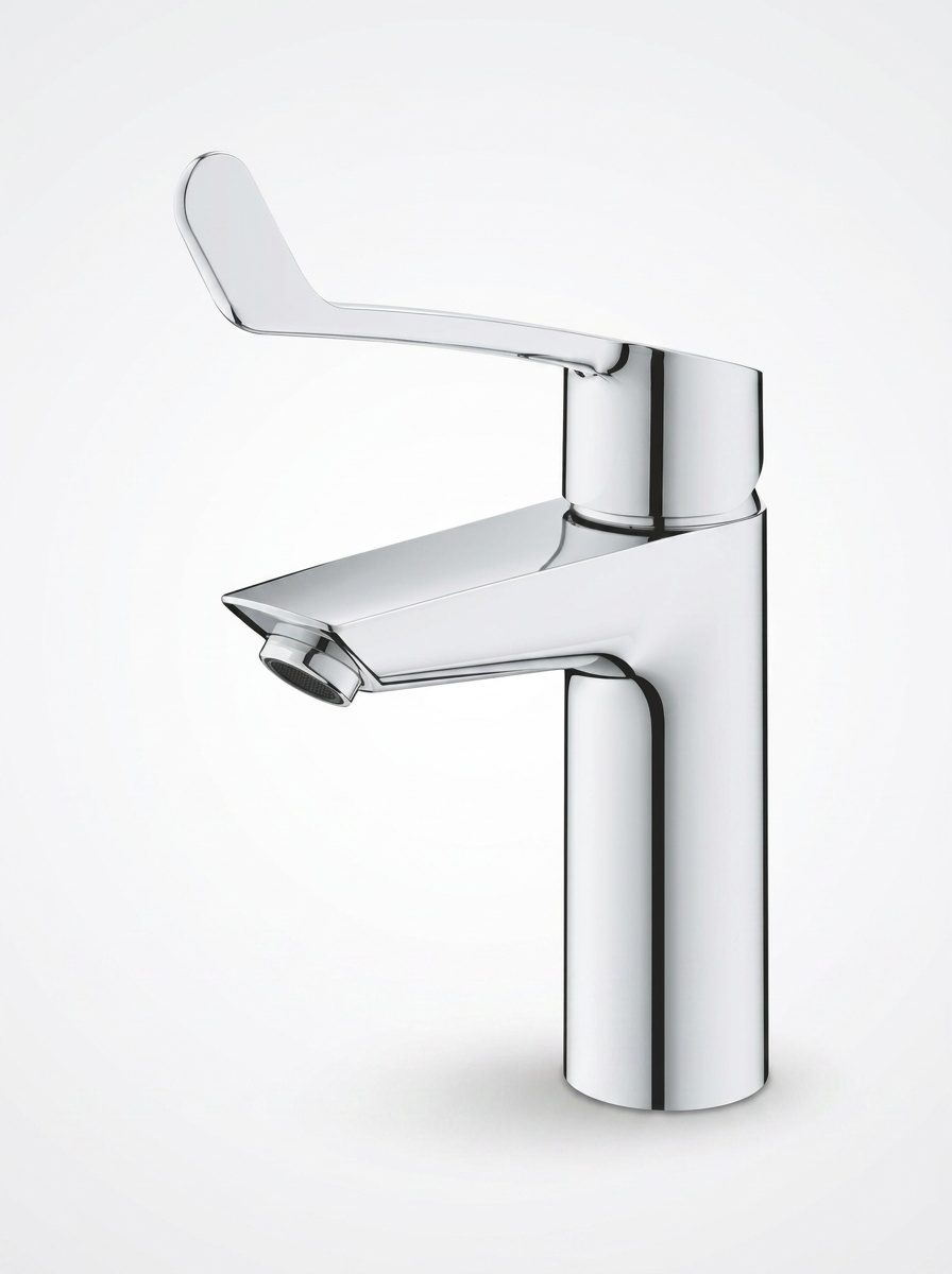 Mitigeur GROHE Eurosmart chromé vu de face, corps lisse en laiton