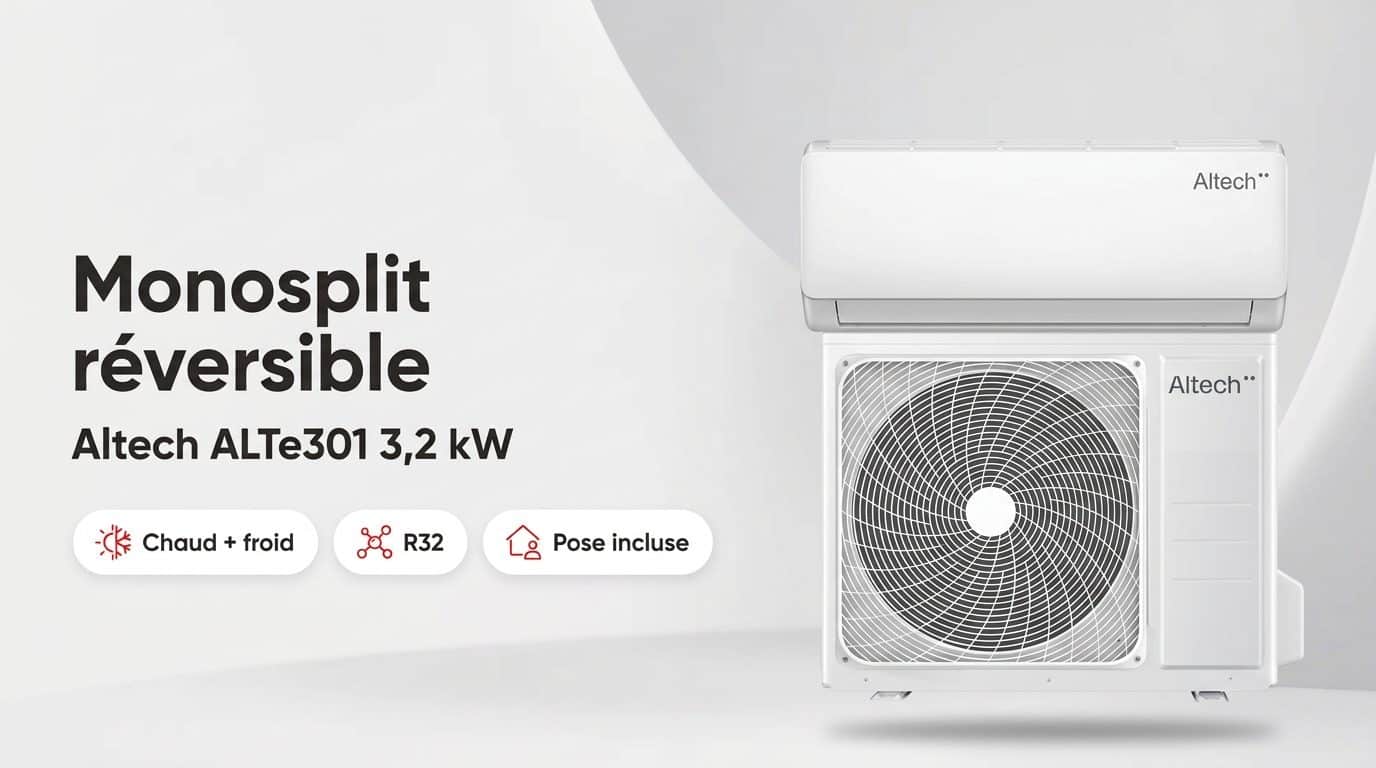 Monosplit réversible Altech ALTe301 3,2 kW, unité intérieure murale blanche