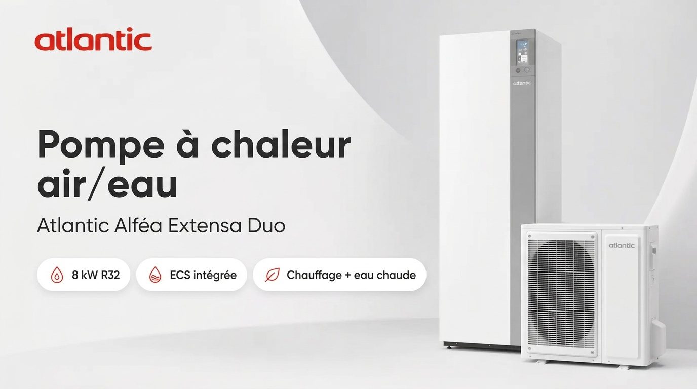 Pompe à chaleur air/eau Atlantic Alféa Extensa Duo A.I. 8 R32, unité extérieure et module avec ballon