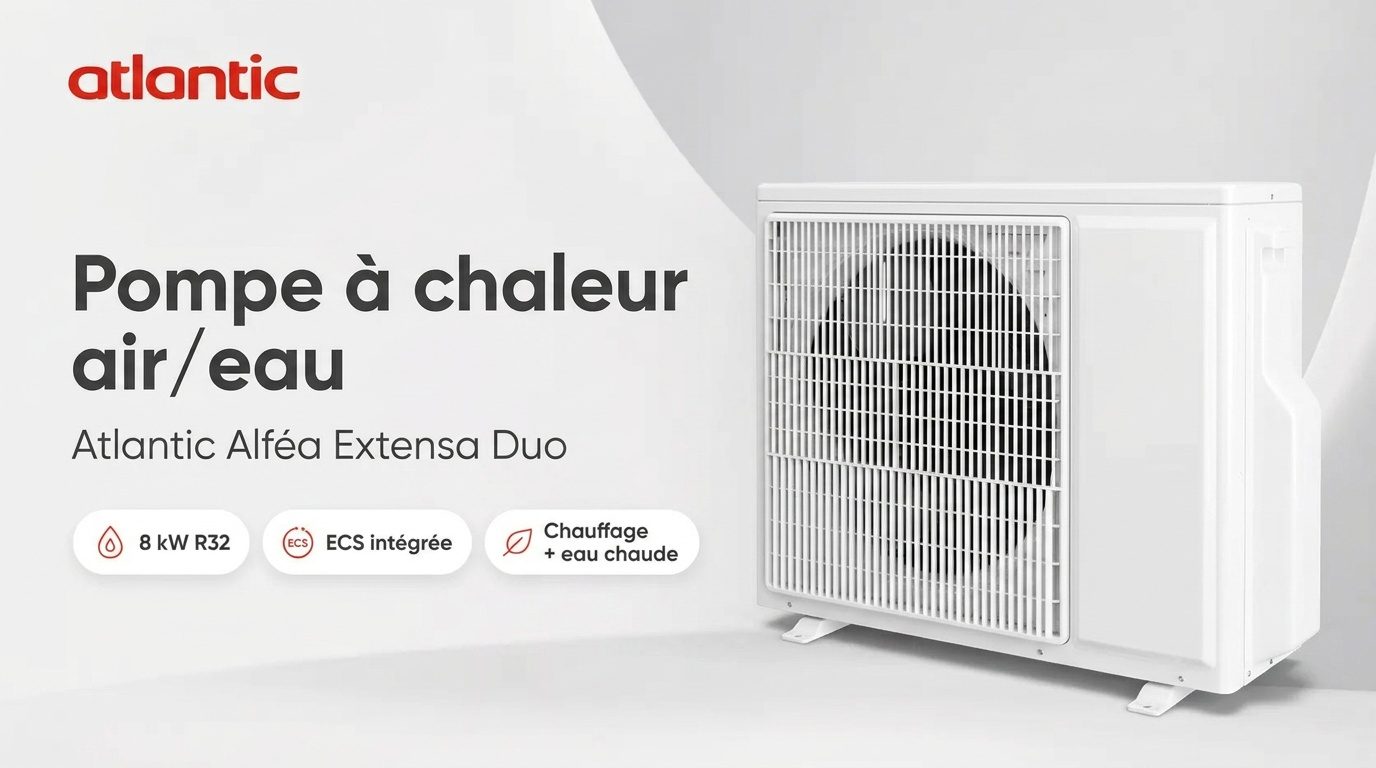 Pompe à chaleur air/eau Atlantic Alféa Extensa Duo A.I. 8 R32, unité extérieure et module avec ballon