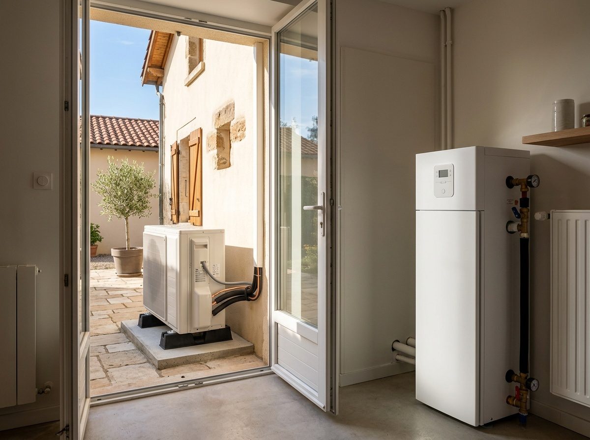Pompe à chaleur air/eau installée pour chauffer une maison individuelle