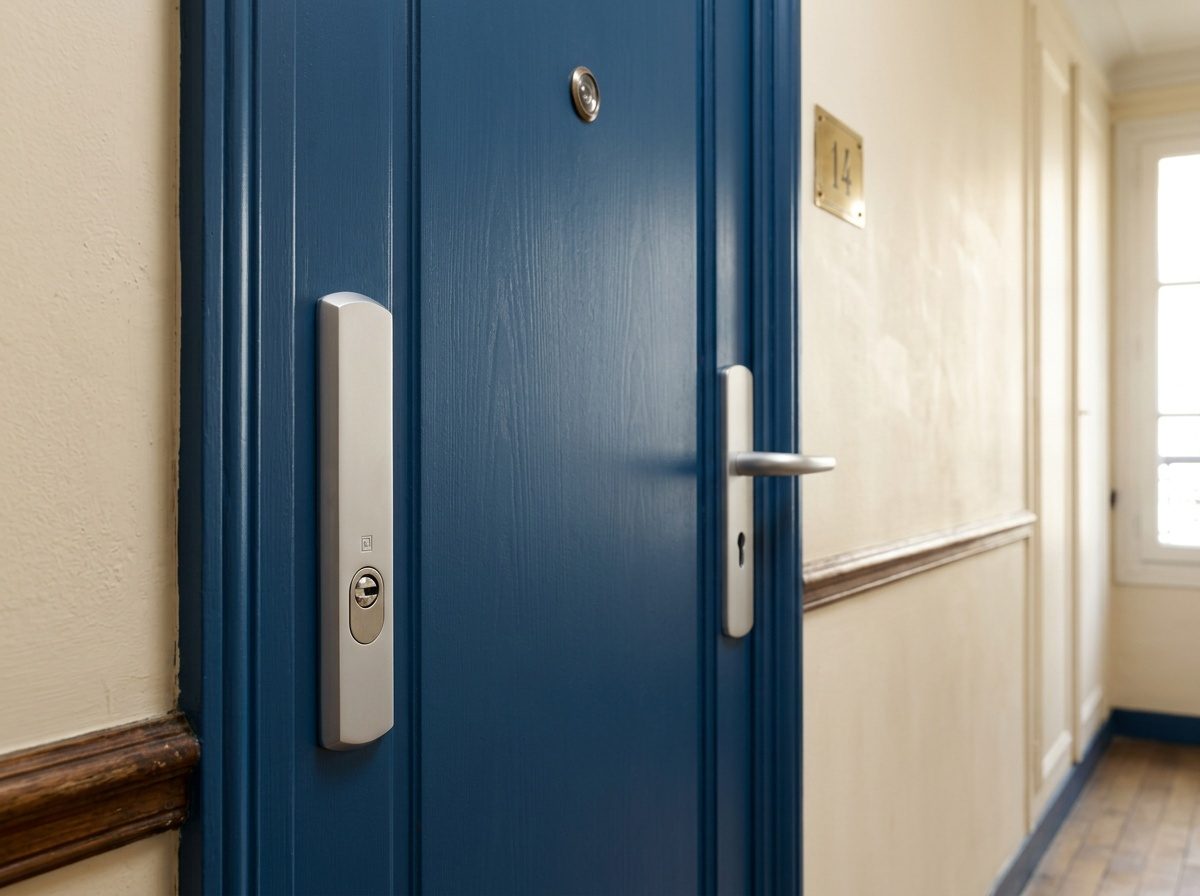 Poignée de sécurité installée sur une porte d'entrée