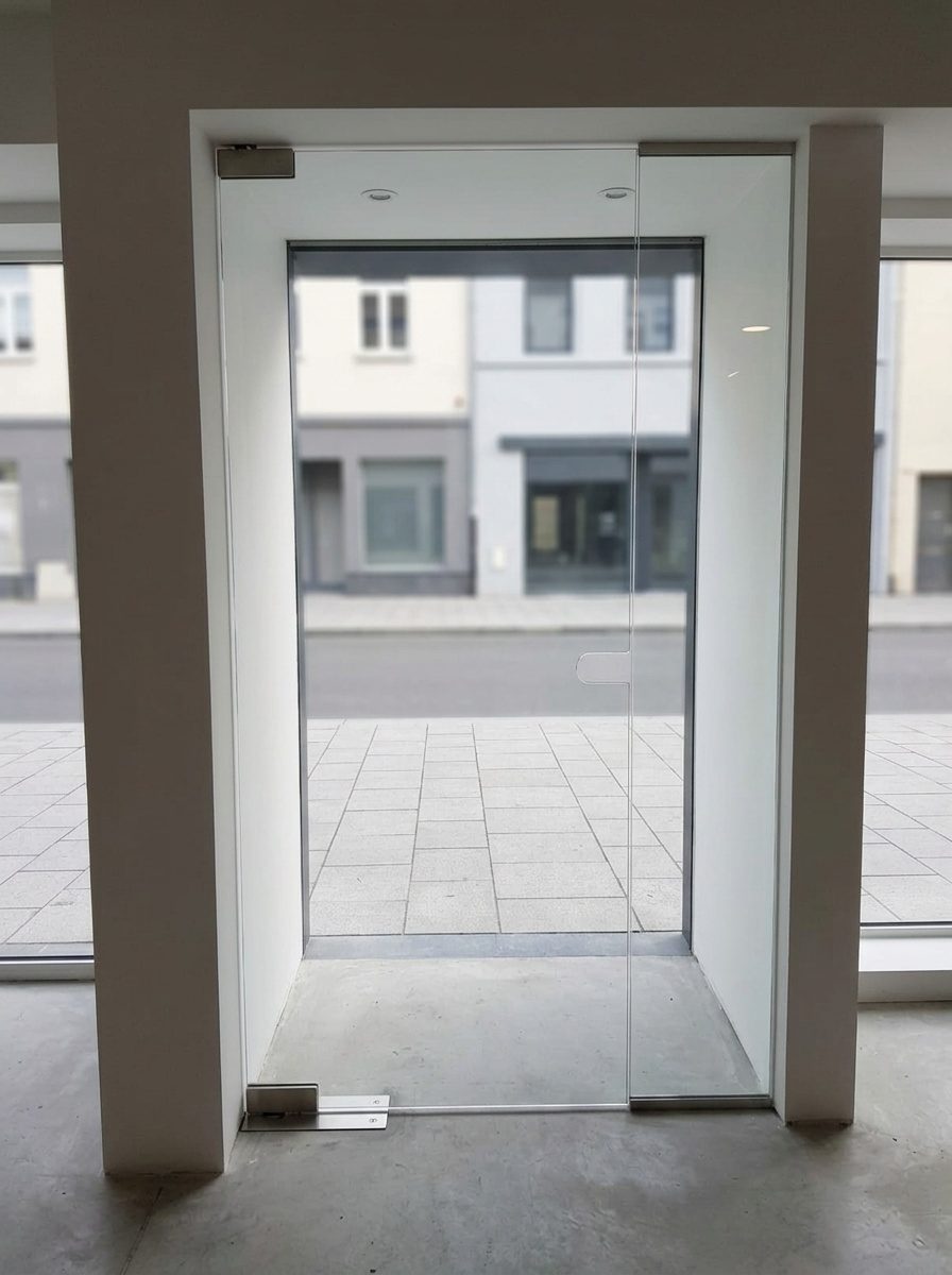 Vitrier réglant l'ouverture d'une porte de magasin en verre trempé