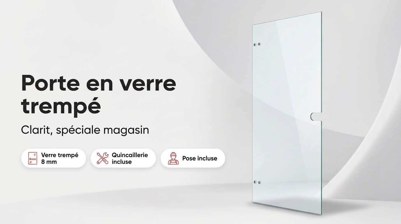 Porte de magasin en verre trempé Clarit clair de 8 mm avec serrure et poignée