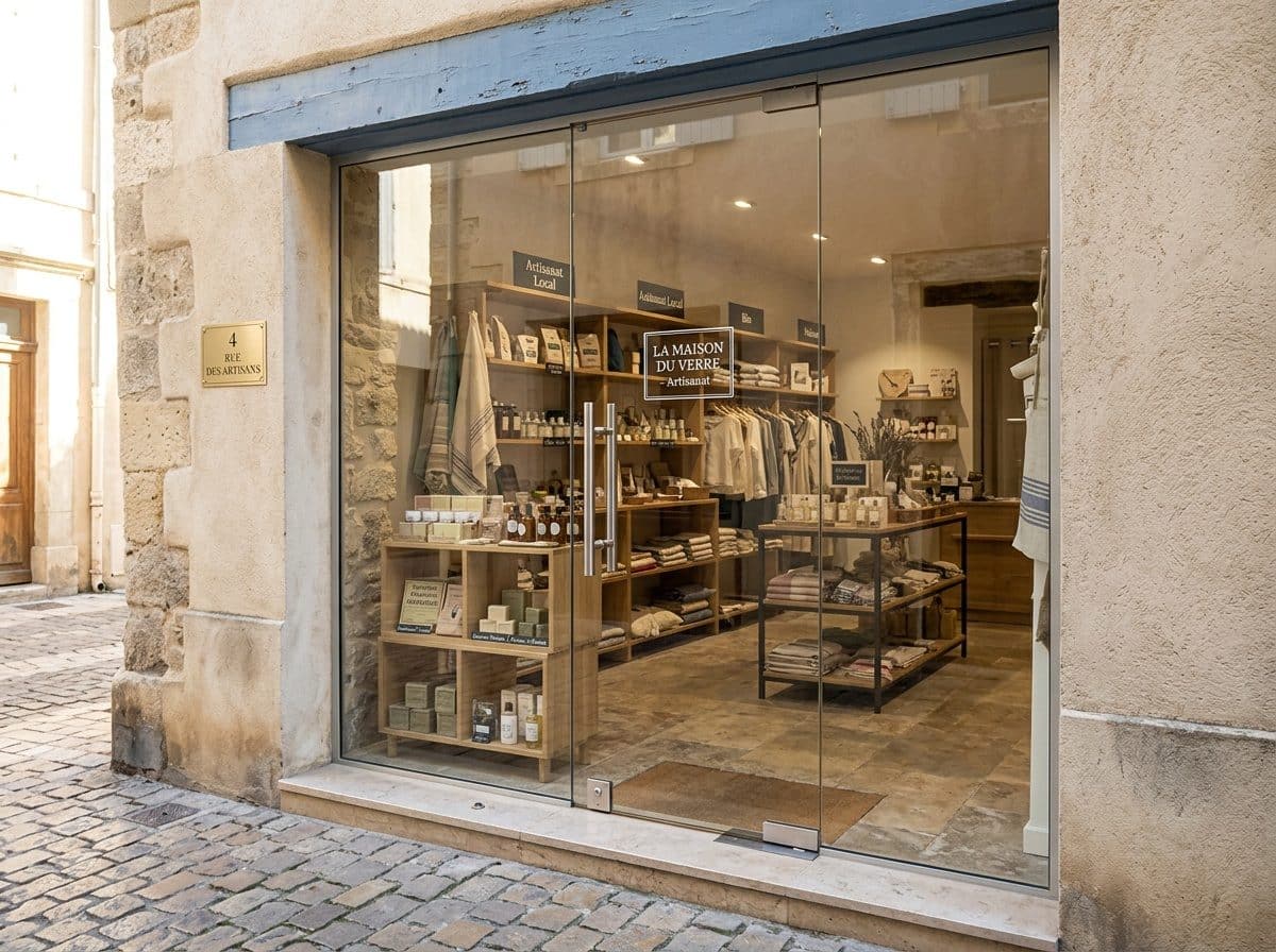 Porte tout verre installée à l'entrée d'un commerce lumineux