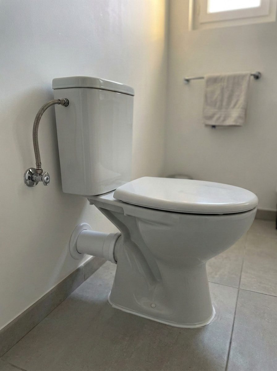 WC Primeo 4 posé par un plombier, robinet d'arrêt et pipe d'évacuation raccordés