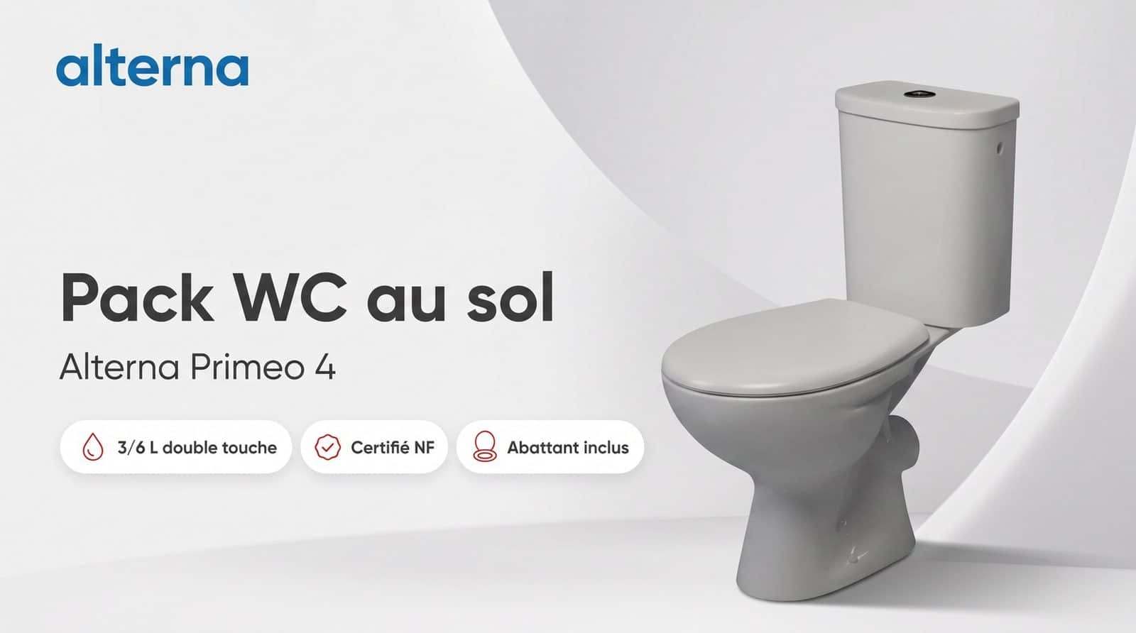 Pack WC au sol Alterna Primeo 4 avec abattant, chasse 3/6 L double touche