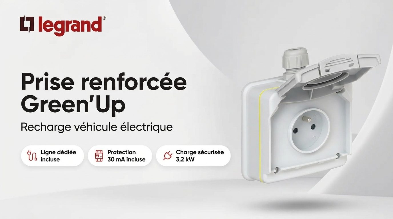 Prise renforcée Green'Up Legrand grise pour recharge de voiture électrique