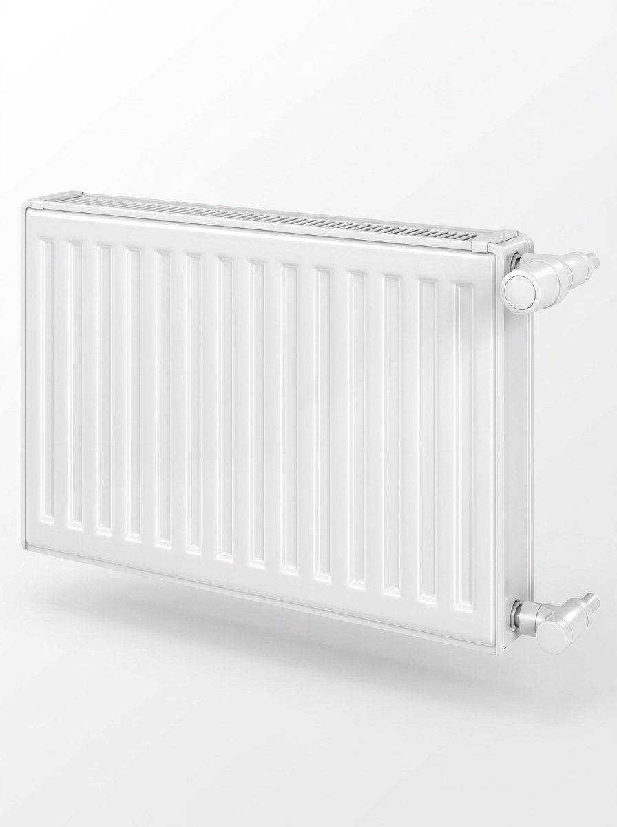 Radiateur panneau acier blanc Reggane 3010 vu de face, bords arrondis et grille supérieure