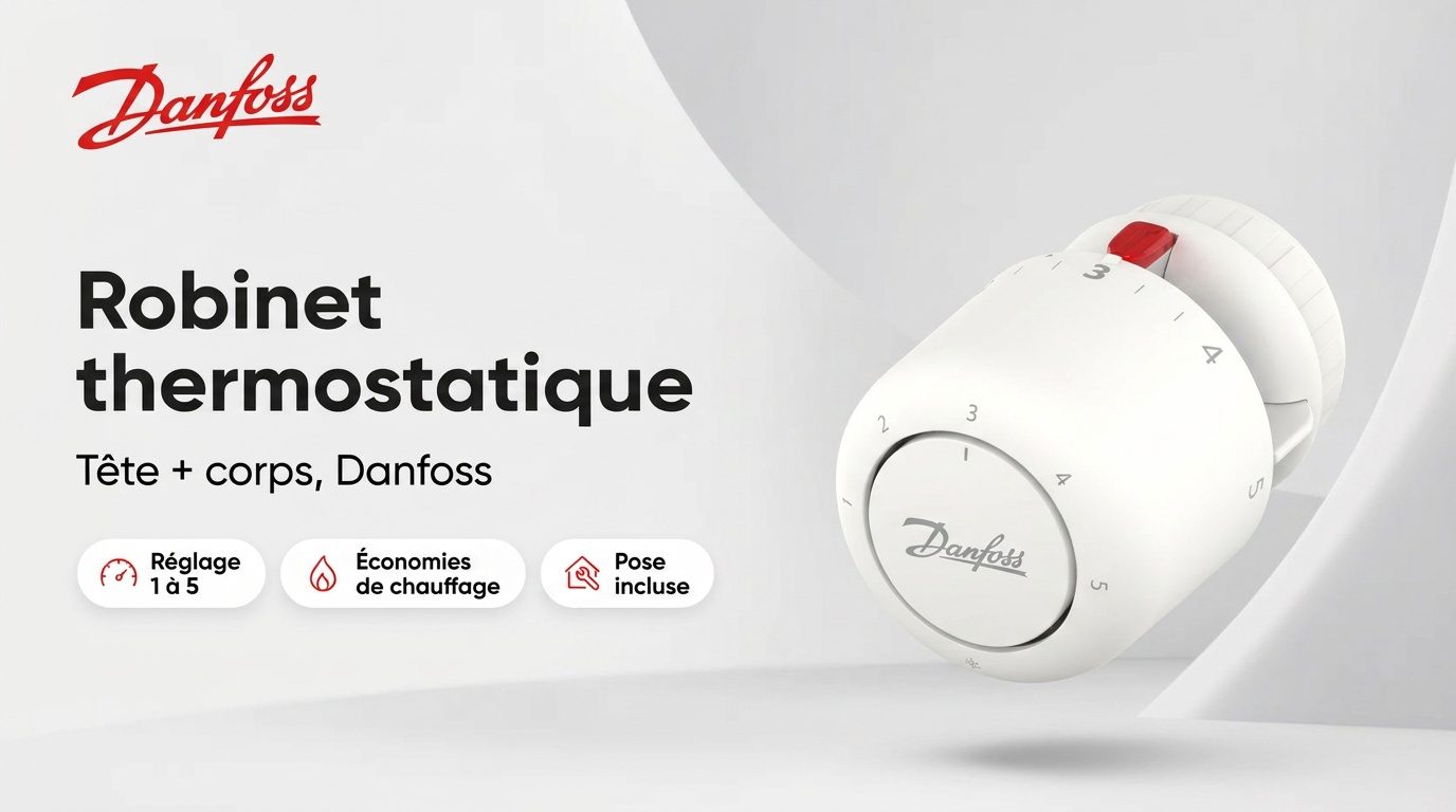 Robinet thermostatique de radiateur complet, tête blanche Danfoss Aero et corps laiton