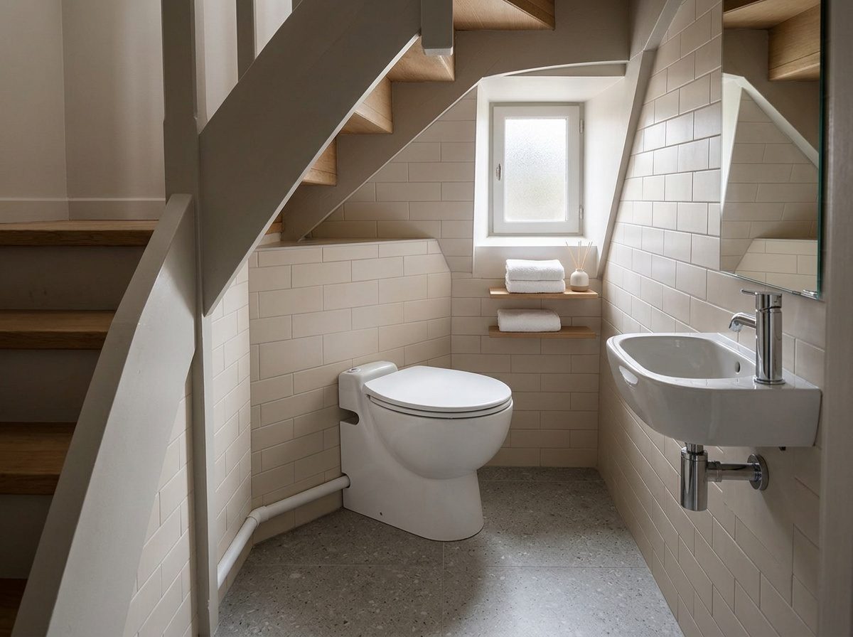 WC broyeur Sanicompact Pro installé dans un WC d'appoint compact