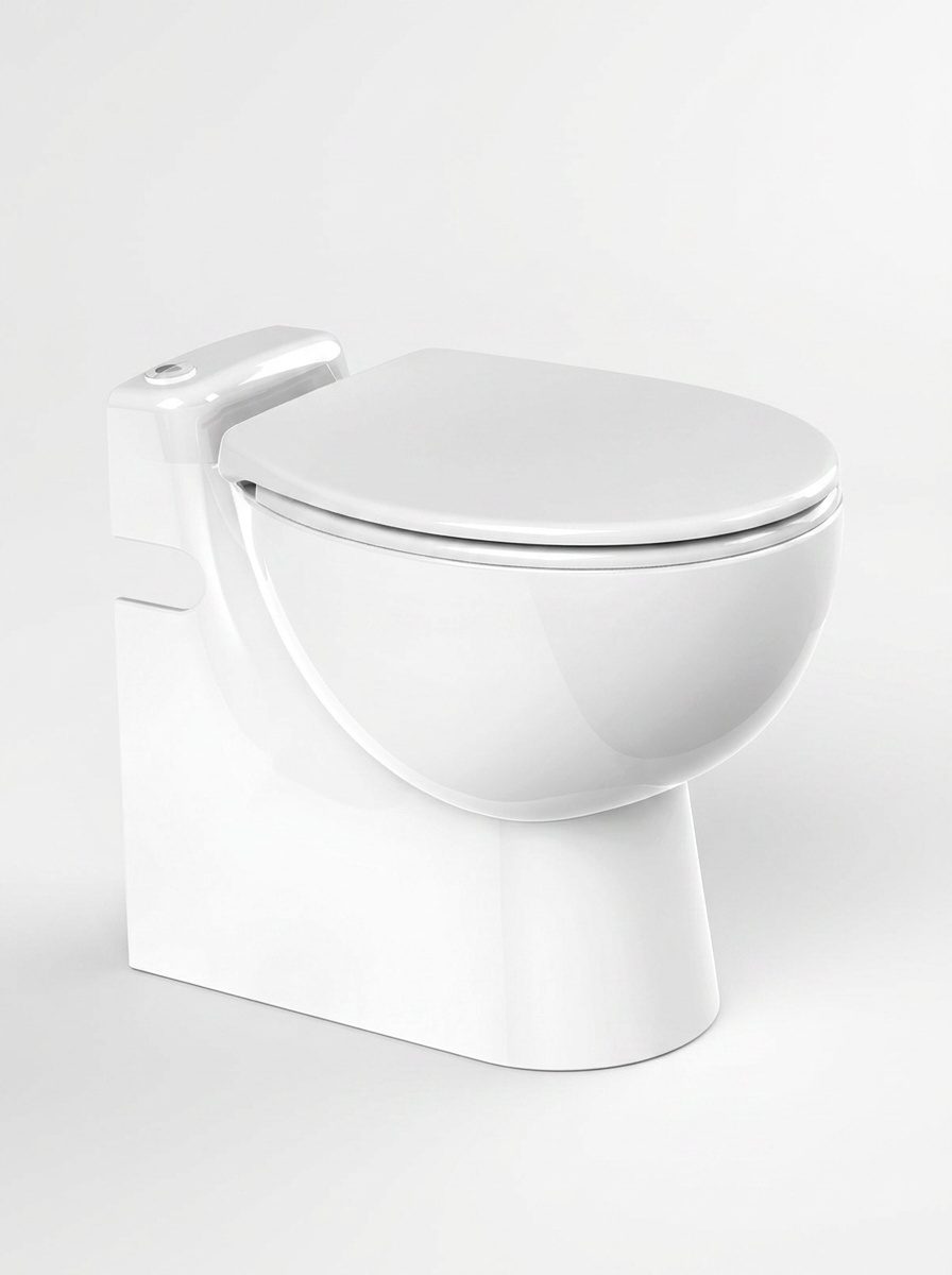 WC broyeur SFA Sanicompact Pro blanc vu de face, abattant fermé