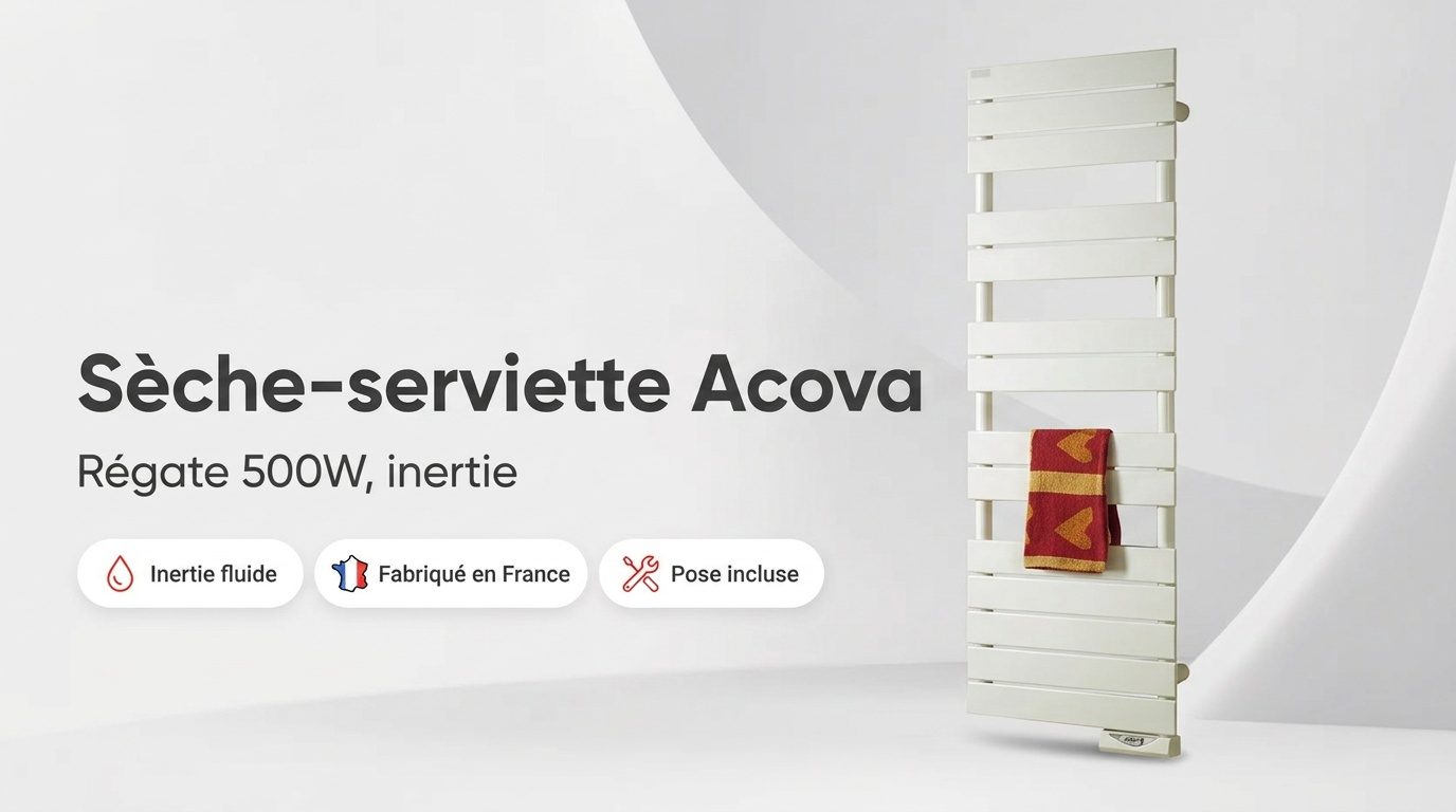 Sèche-serviette électrique Acova Régate blanc avec ses tubes plats horizontaux et une serviette