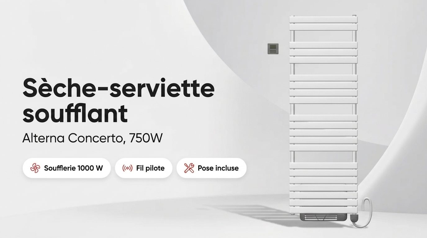 Sèche-serviette électrique soufflant Alterna Concerto blanc mat avec sa télécommande