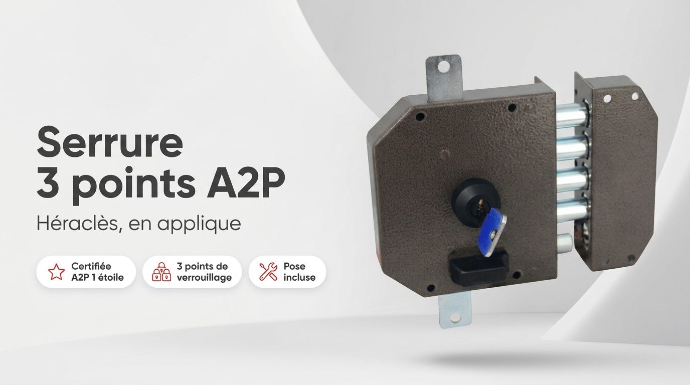 Serrure 3 points en applique Héraclès certifiée A2P avec ses 4 clés et sa carte de propriété