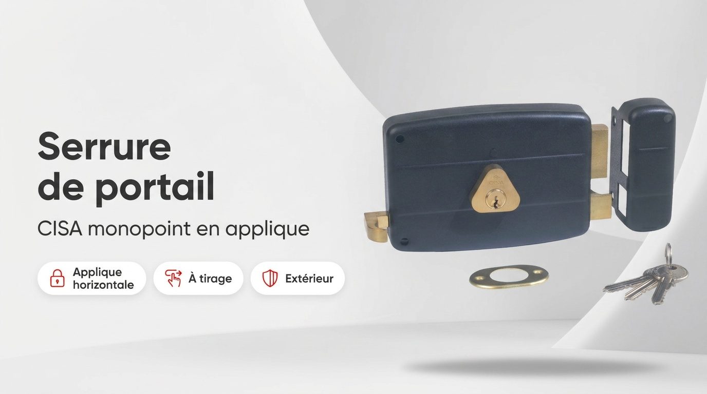 Serrure monopoint CISA en applique horizontale à tirage, coffre acier noir