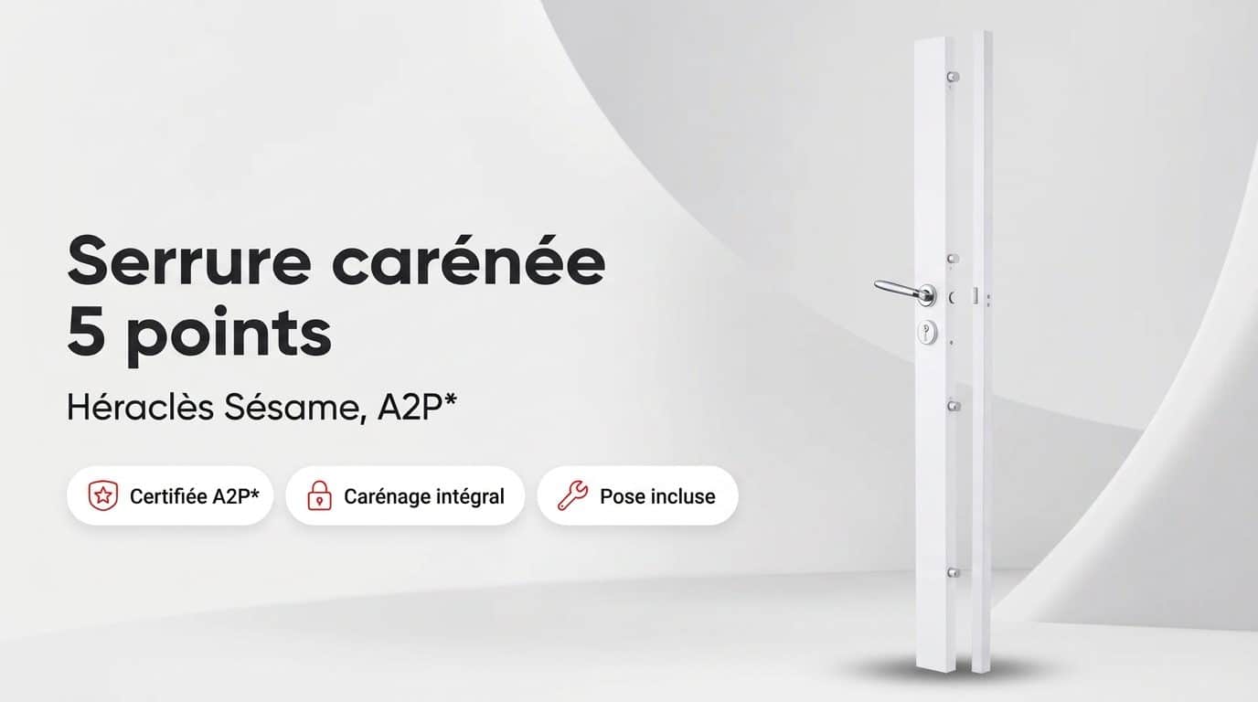 Serrure carénée 5 points A2P Héraclès Sésame avec son carénage et ses clés