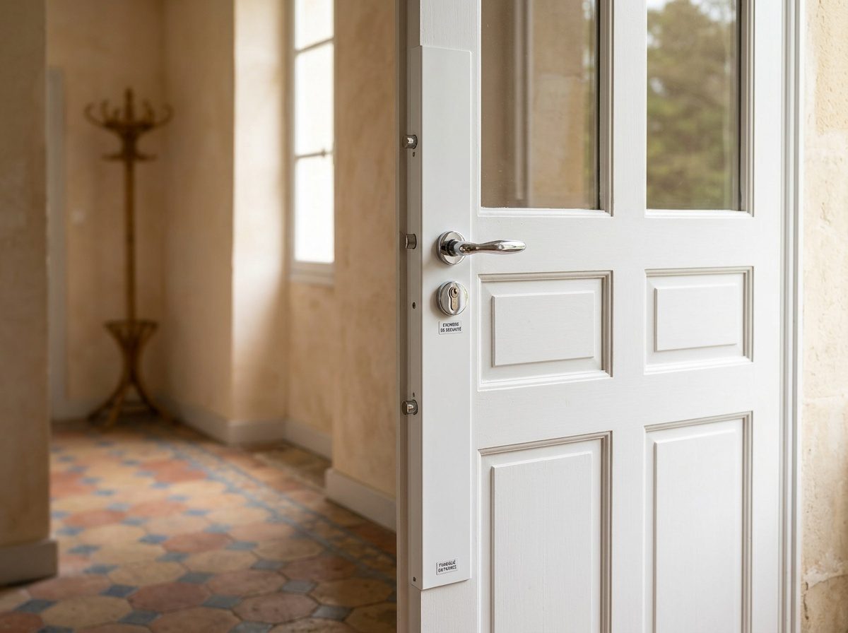 Serrure carénée 5 points posée en applique sur une porte d'entrée