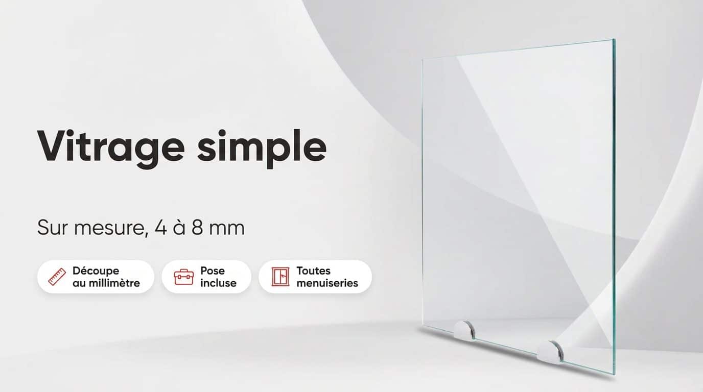Vitre en verre clair découpée sur mesure pour le remplacement d'un simple vitrage