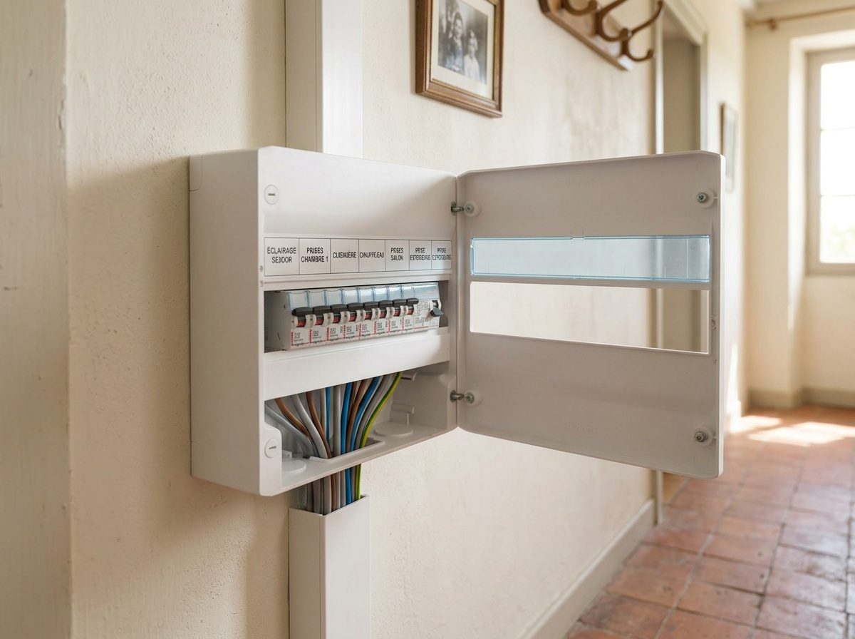 Tableau électrique 1 rangée posé en remplacement d'un ancien tableau dans un logement