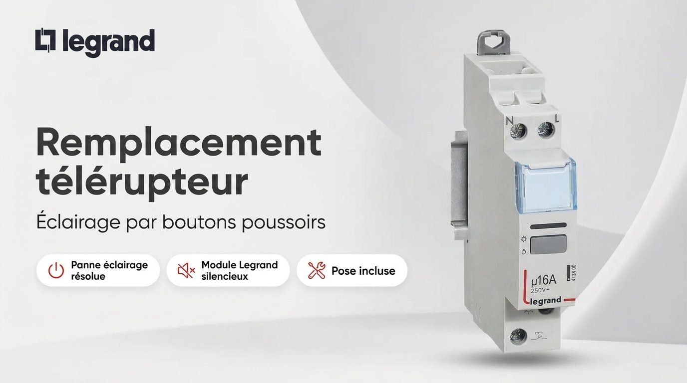 Télérupteur Legrand silencieux neuf installé dans un tableau électrique modulaire