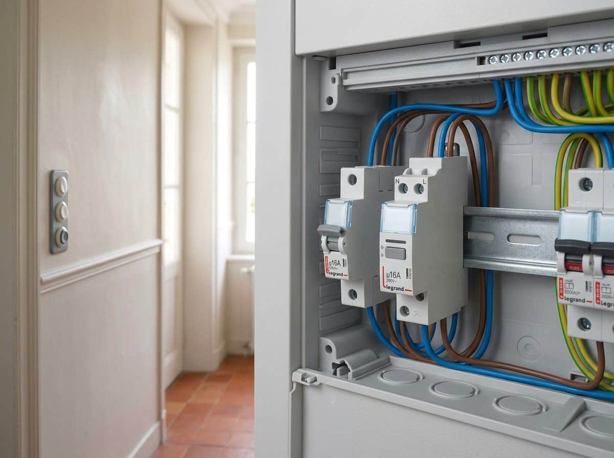 Rangée de tableau électrique avec télérupteur et disjoncteurs modulaires